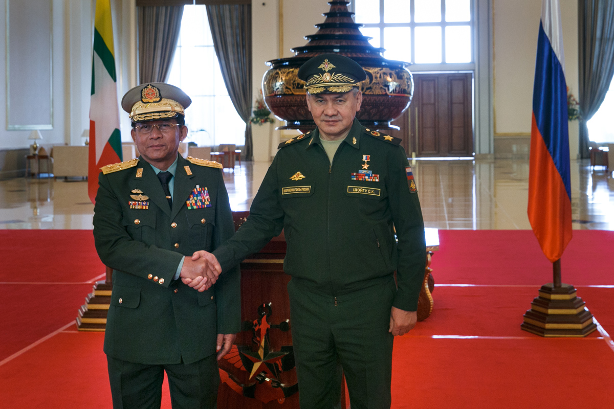 Minister of Defence of Russian Federation Sergey Shoigu with Prime Minister of Myanmar Min Aung Hlaing